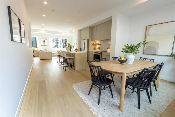 Dining space featuring light wood-style floors and recessed lighting