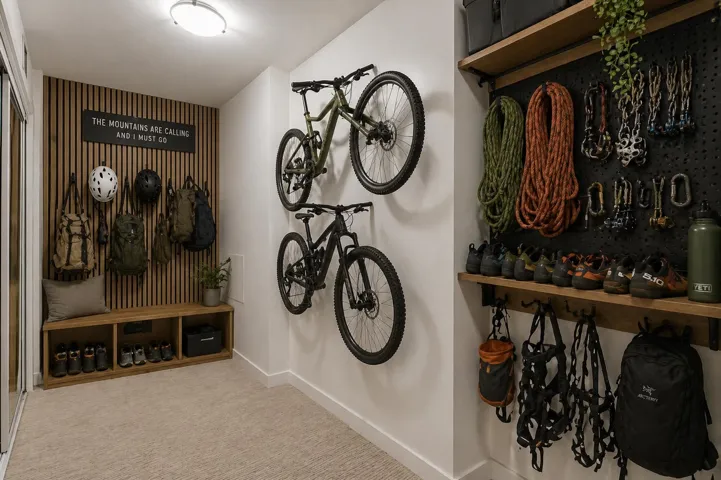 This photo is virtually staged and digitally altered to include feature wall and racking system