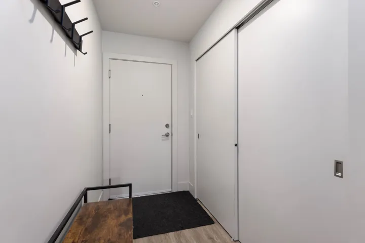 Doorway with wood finished floors