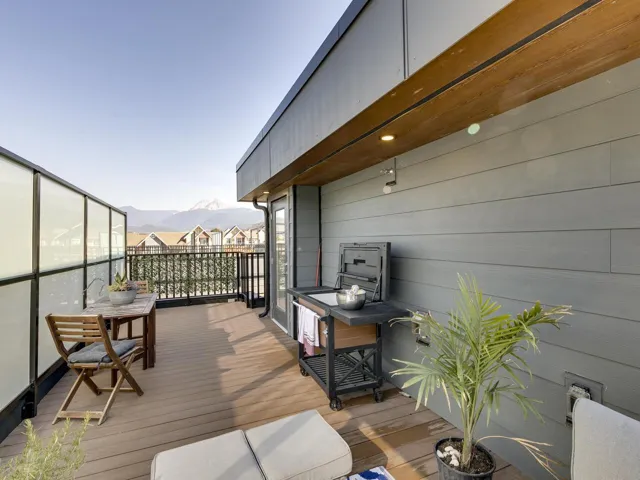 Wooden deck with a mountain view