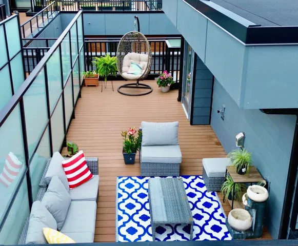 Wooden deck with outdoor lounge area