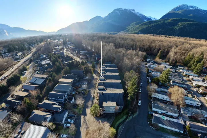 Aerial overview of property's location featuring a mountainous background and nearby suburban area