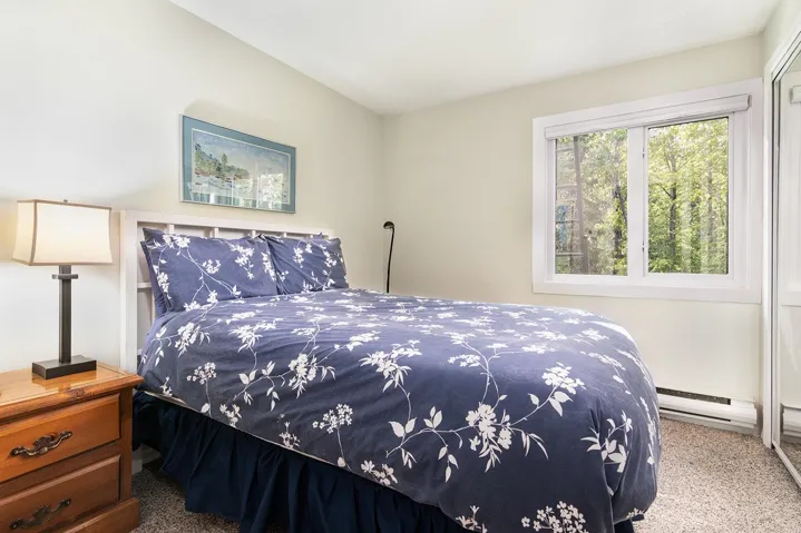 Bedroom featuring a baseboard heating unit and carpet flooring