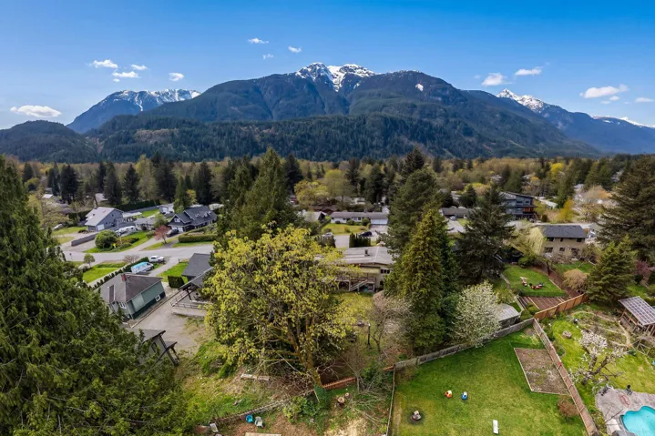 Aerial perspective of suburban area featuring mountains