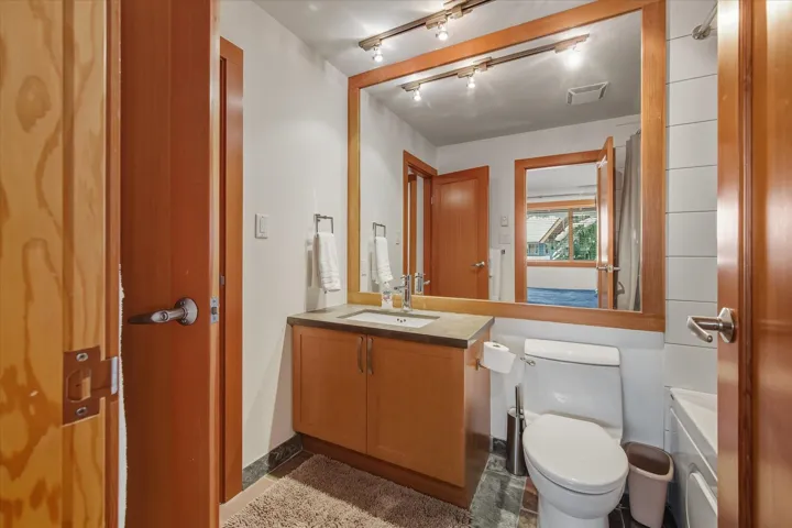 Bathroom featuring vanity and rail lighting