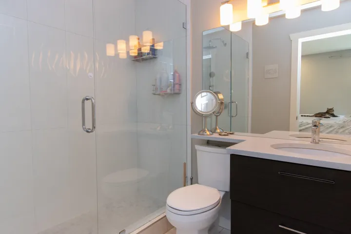 Full bathroom featuring vanity and a mountain view
