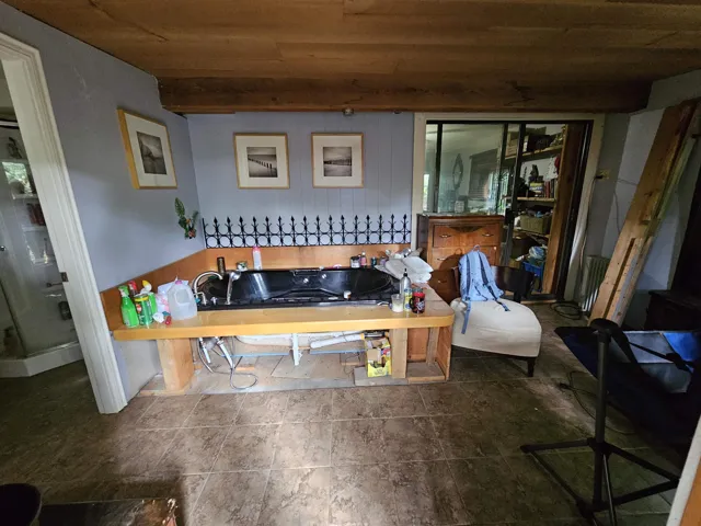 Kitchen with wooden ceiling