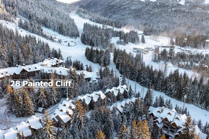 Snowy aerial view featuring a mountain view