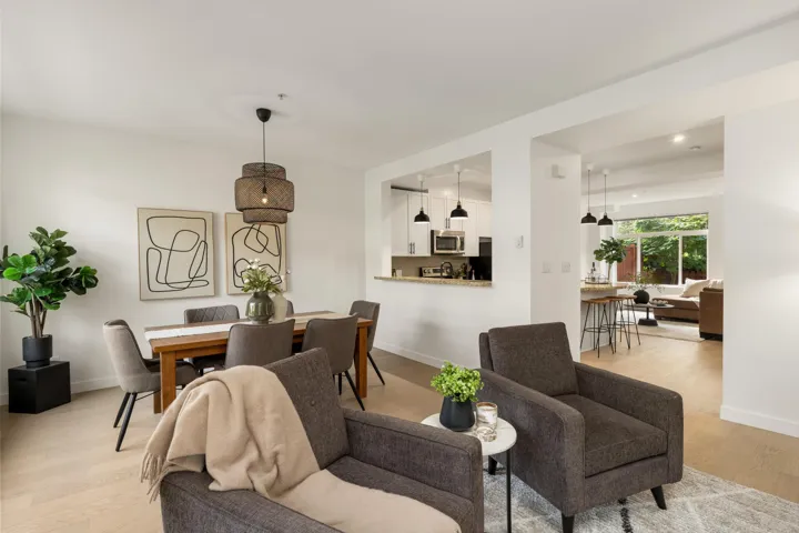 Dining space featuring light wood finished floors and recessed lighting