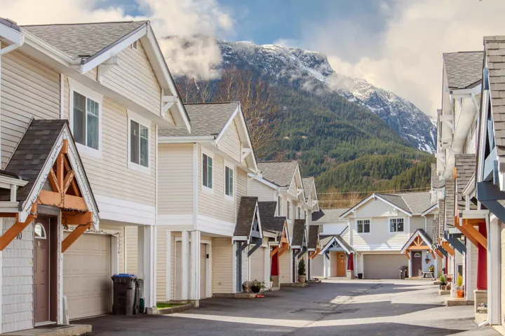 View of mountain background with nearby suburban area