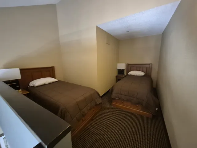 Bedroom featuring carpet and a textured ceiling
