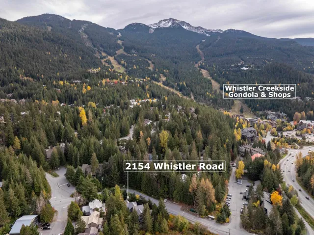 Aerial view of property and surrounding area featuring mountains and a forest