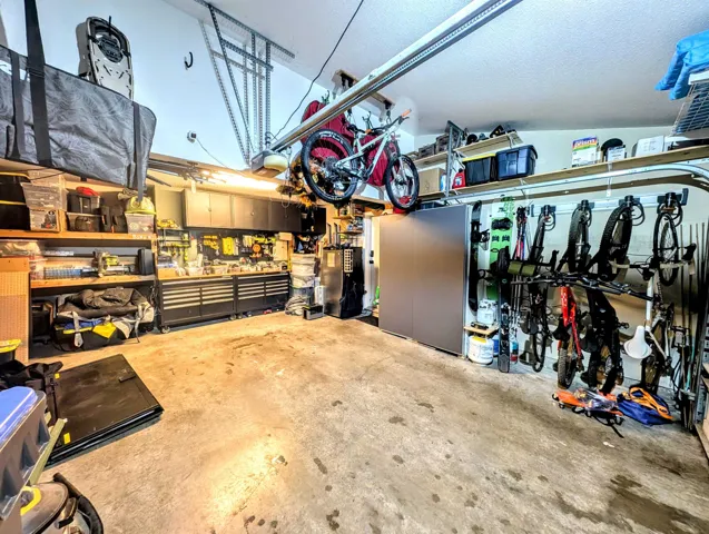Garage with a workshop area