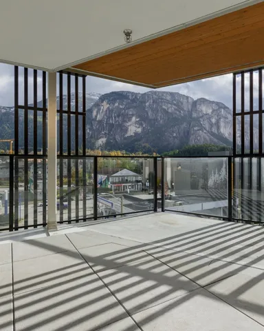 View of patio featuring a mountain view
