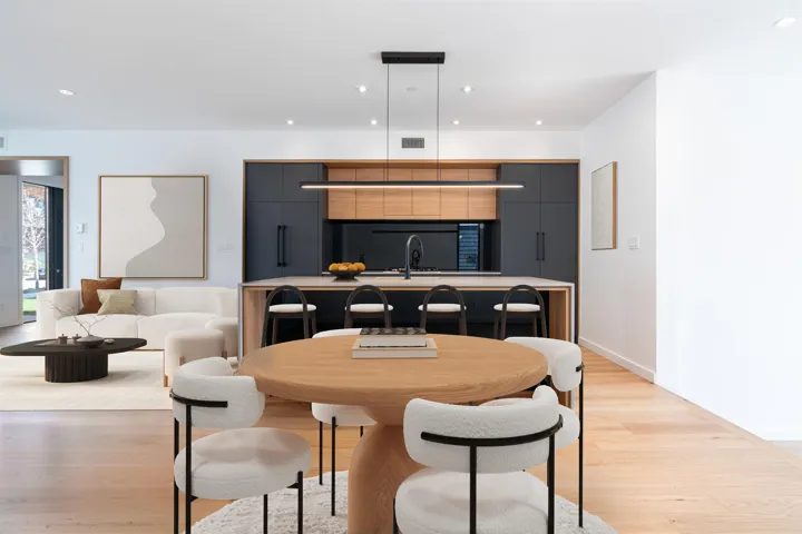 Dining room with recessed lighting, light wood finished floors, and visible vents