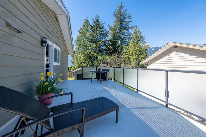 View of patio with a mountain view