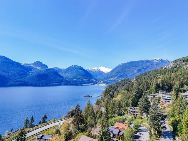 Bird's eye view with a water and mountain view