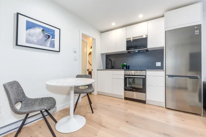 Kitchen featuring appliances with stainless steel finishes, backsplash, modern cabinets, white cabinetry, and recessed lighting