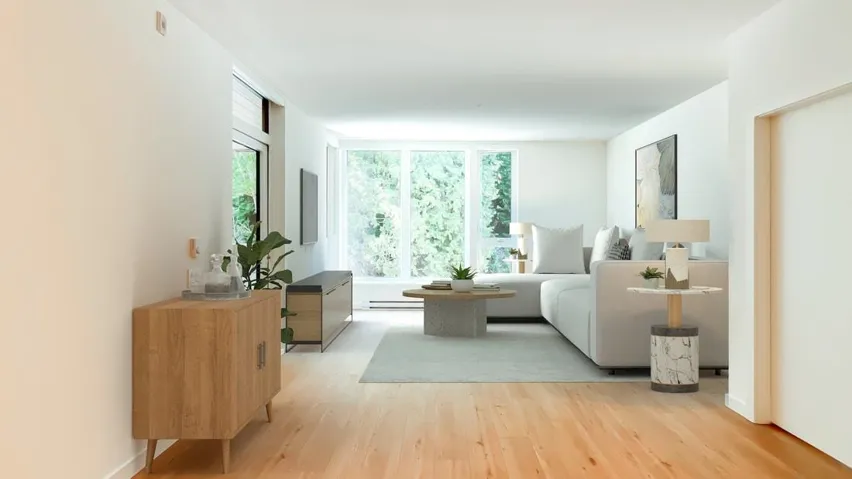 Living room with light wood-type flooring