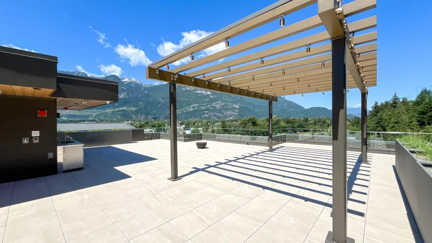 View of patio / terrace with a mountain view and a pergola