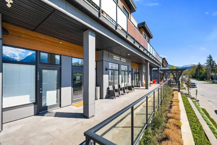 Modern storefront facade featuring expansive windows and glass entry doors
