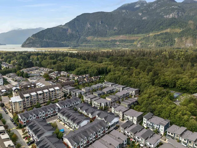 Aerial overview of property's location featuring a water and mountain view