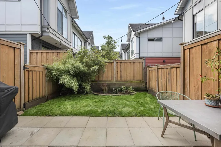 Fenced backyard with a patio