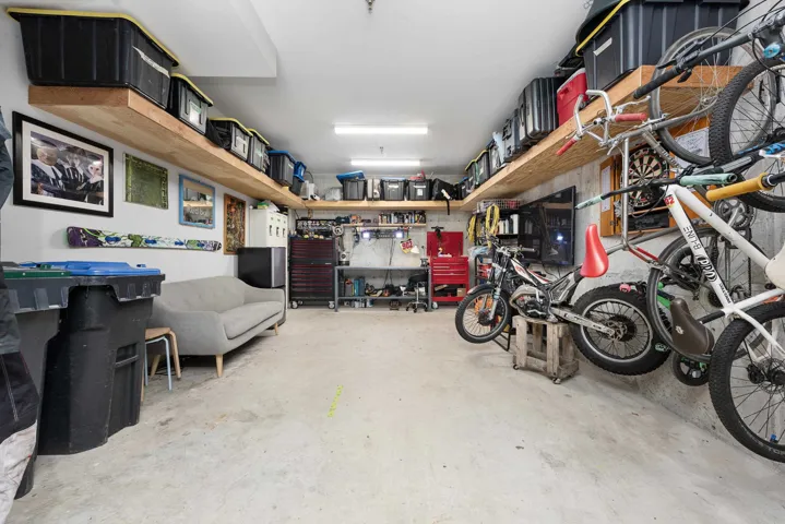 Garage with a workshop area