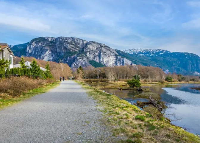 Path from Coastal Village to the ocean front park.  Squamish Estuary trail