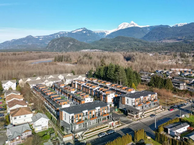 Drone / aerial view with a mountain view and a residential view