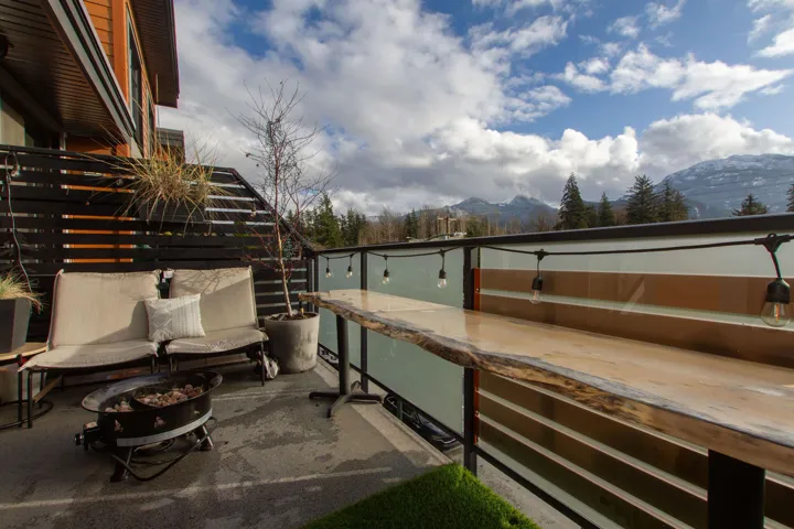 View of patio featuring a mountain view