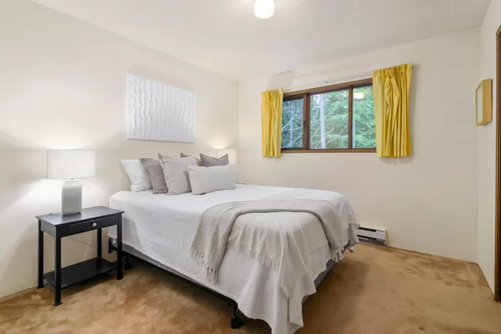 Bedroom with carpet floors and a baseboard radiator