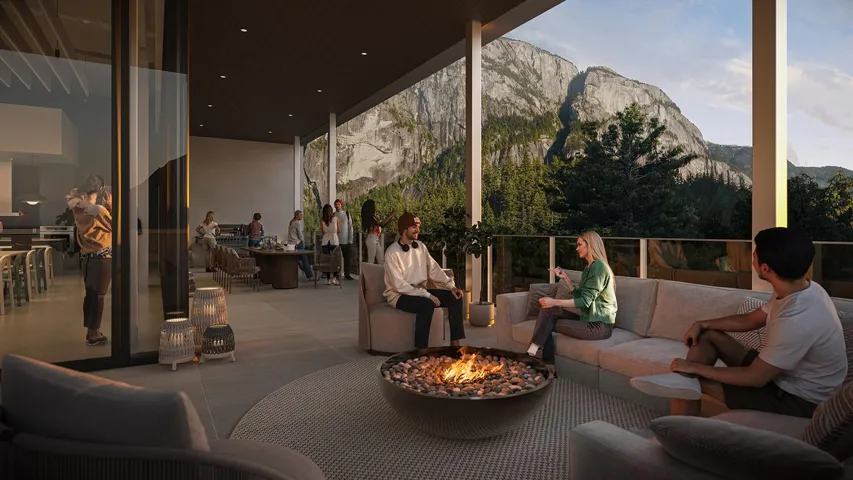 Common area featuring a mountain view, floor to ceiling windows, and recessed lighting