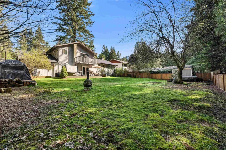 Fenced backyard with a deck