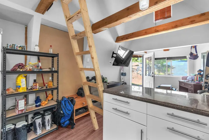 Vaulted ceilings with exposed wood beams