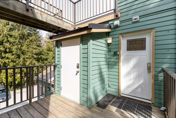 Property entrance with a deck