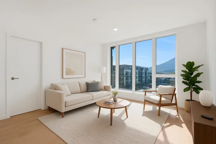 Spare room with a mountain view, light wood-type flooring, and a baseboard heating unit