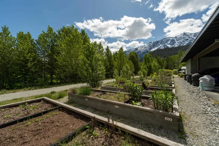 View of home's community with a garden and a mountain view
