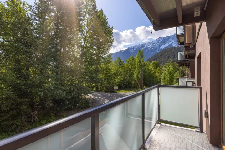 Balcony with a mountain view