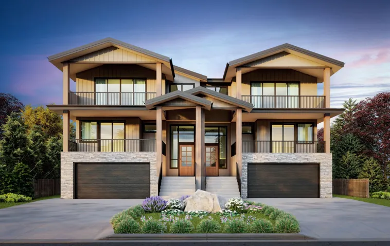 View of front of house featuring stone siding, french doors, an attached garage, and driveway