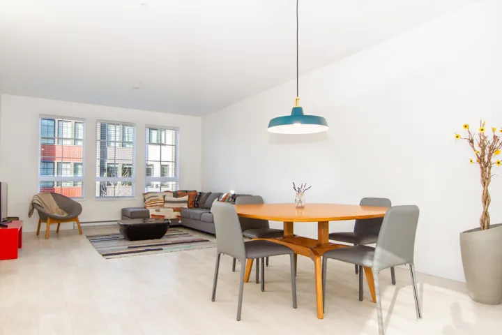 Dining room with light wood-style flooring