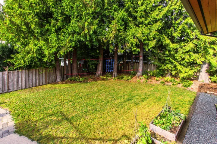 Fenced backyard with a garden