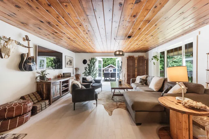 Living room featuring wooden ceiling and wood-type flooring