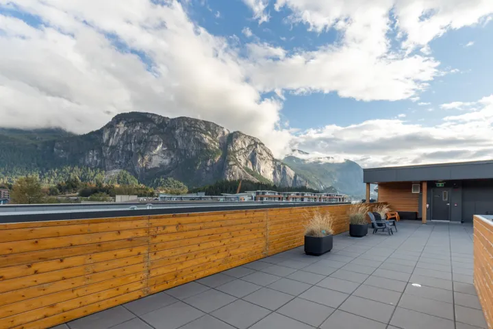 View of patio / terrace with a mountain view