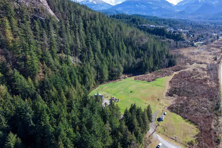 Aerial view of mountains and a forest