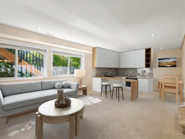 This kitchen is render meant to show the easy suite conversation on the bottom floor.