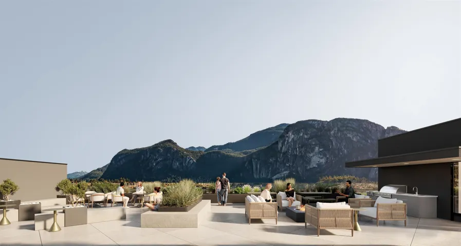 Rooftop terrace with integrated planters and a built-in outdoor kitchen featuring a grill and sink