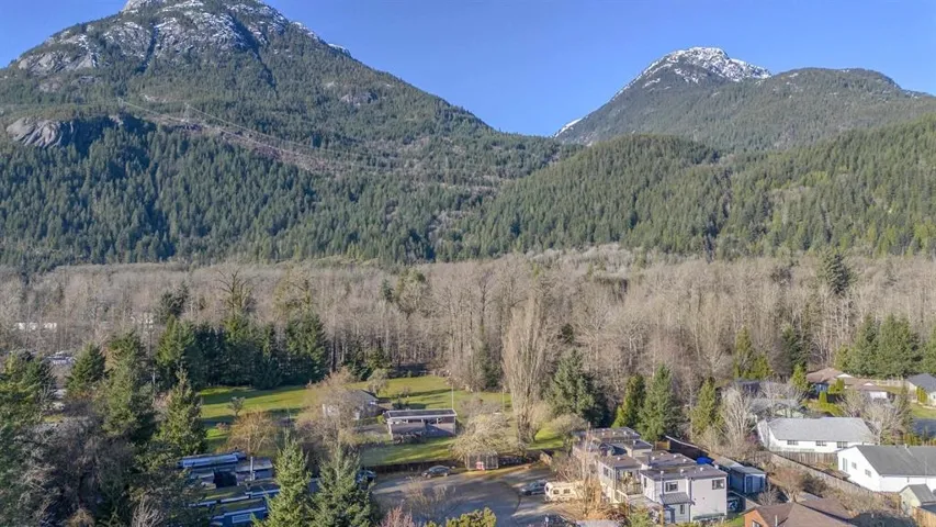 Mountain view with nearby suburban area and a forest
