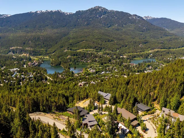 Aerial view of property's location with a water and mountain view and a forest