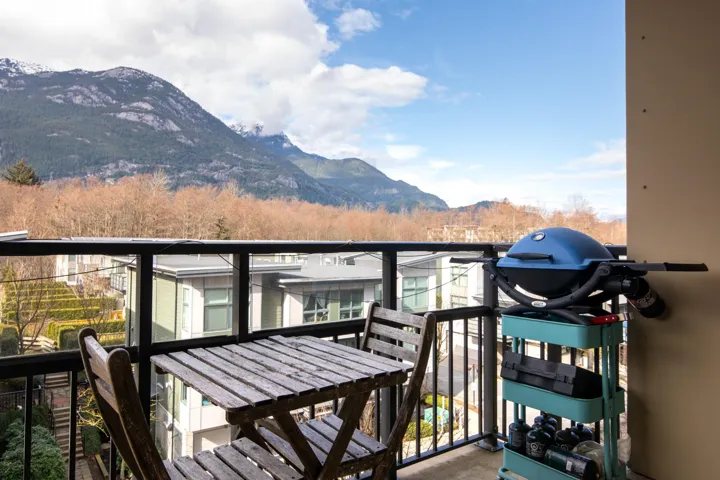 Balcony with a mountain view